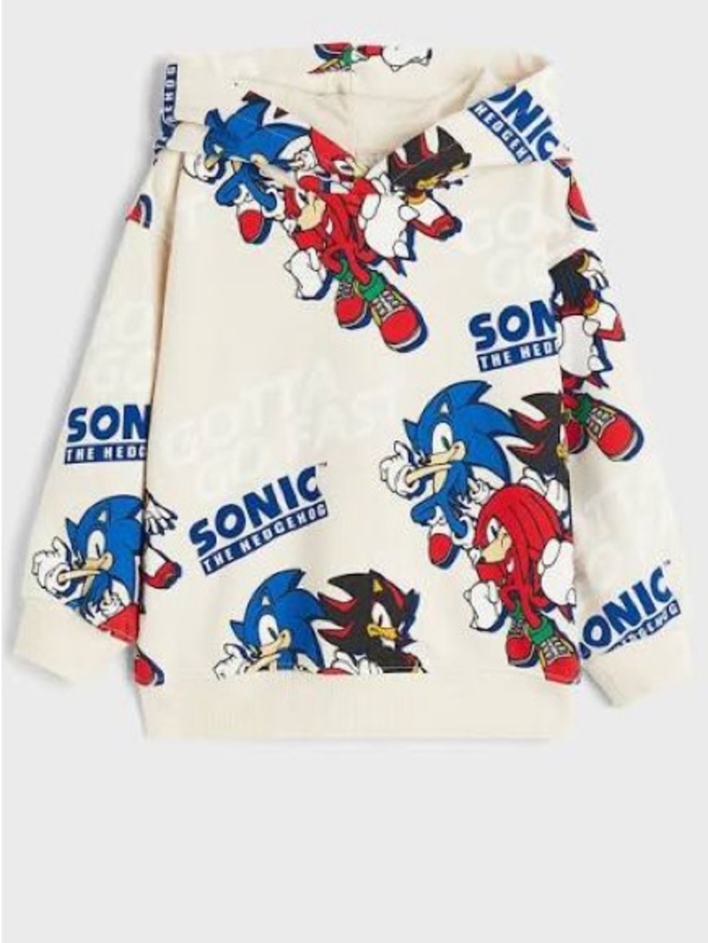 H&M Cream Sonic The Hedgehog Printed Hooded One-Piece with Red & Blue Accents